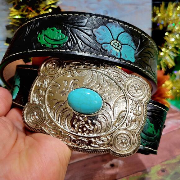 WOMEN\'S WESTERN GENUINE LEATHER BELT, COWGIRL HANDCRAFTED WITH BUCKLE SIZE MEDIU main image 14